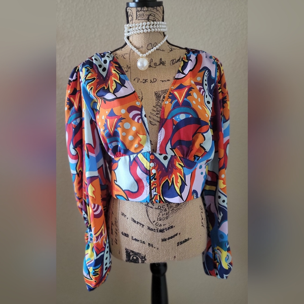 (NWT) Vibrant Multicolor Blouse with Abstract Design